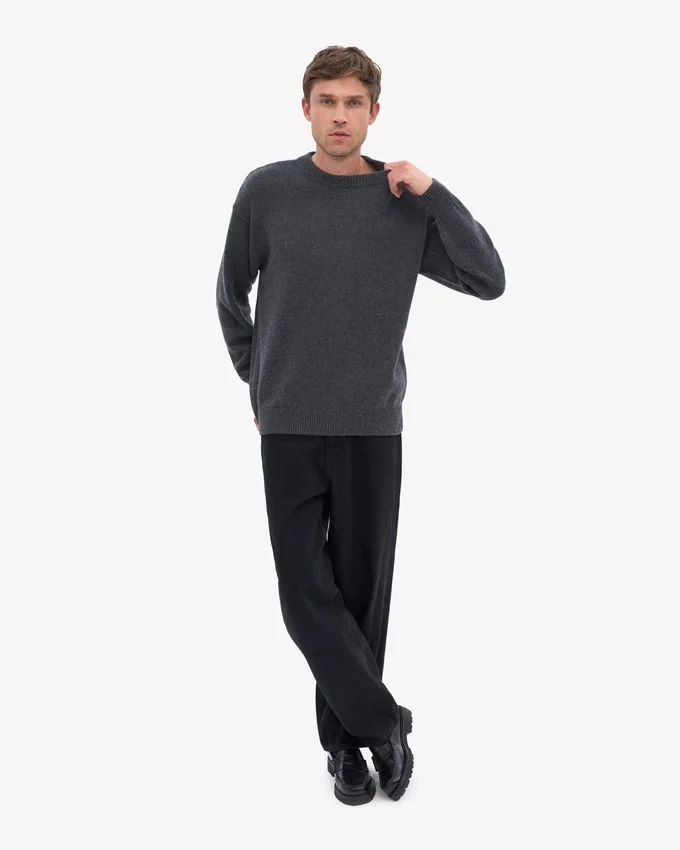 Oversized-Pullover aus Merinowolle – Lavagrau