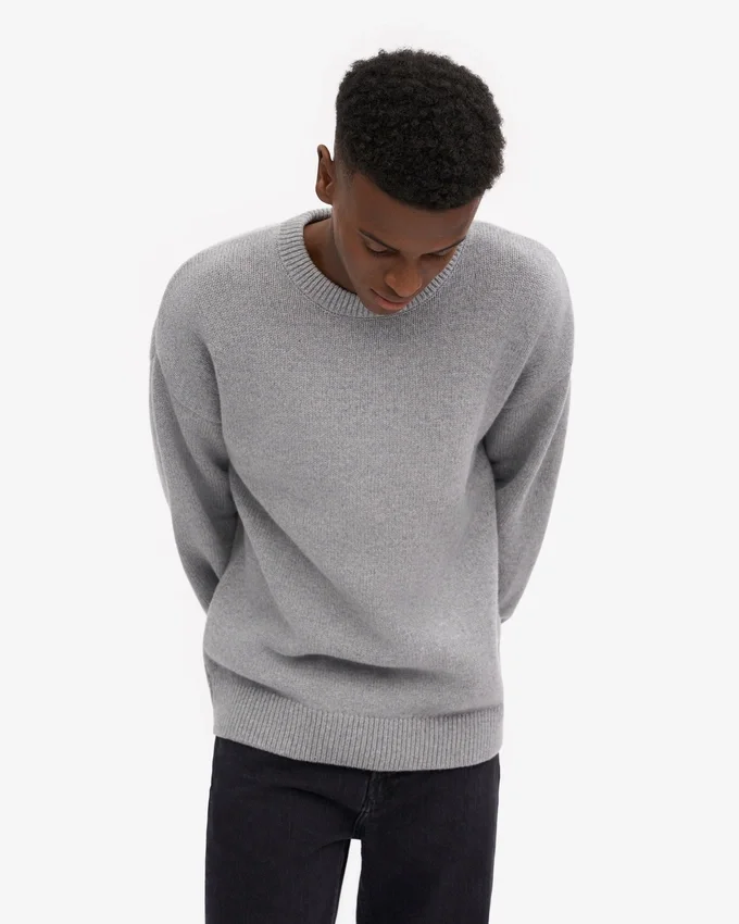 Oversized-Pullover aus Merinowolle – Meliertes Grau