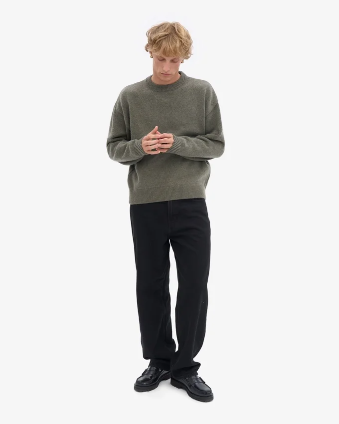 Oversized-Pullover aus Merinowolle – Staubiges Olivgrün
