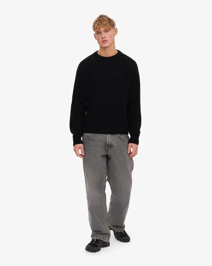 Oversized-Pullover aus Merinowolle – Tiefschwarz