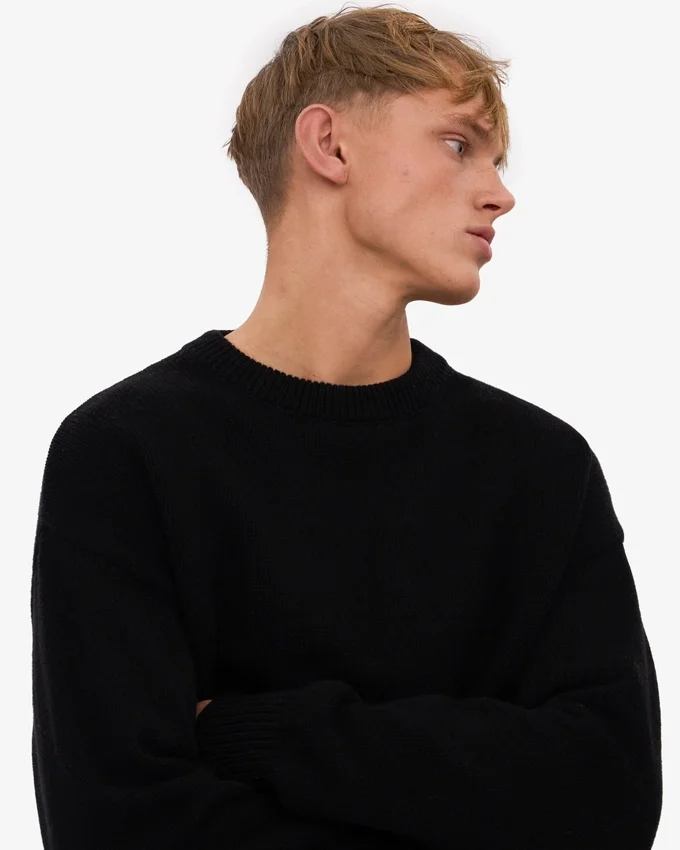Oversized-Pullover aus Merinowolle – Tiefschwarz