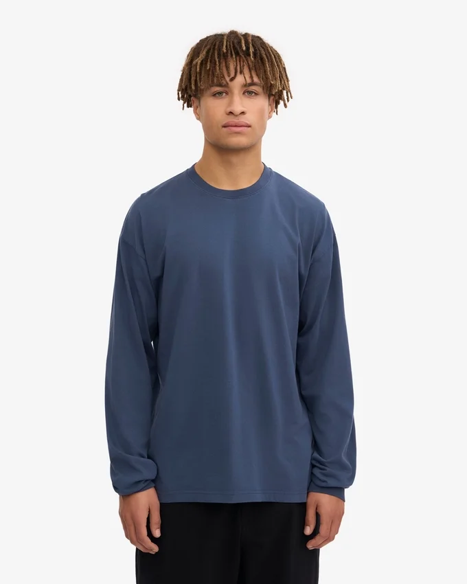 Oversized-T-Shirt aus Bio-Baumwolle mit langem Arm – Petrolblau