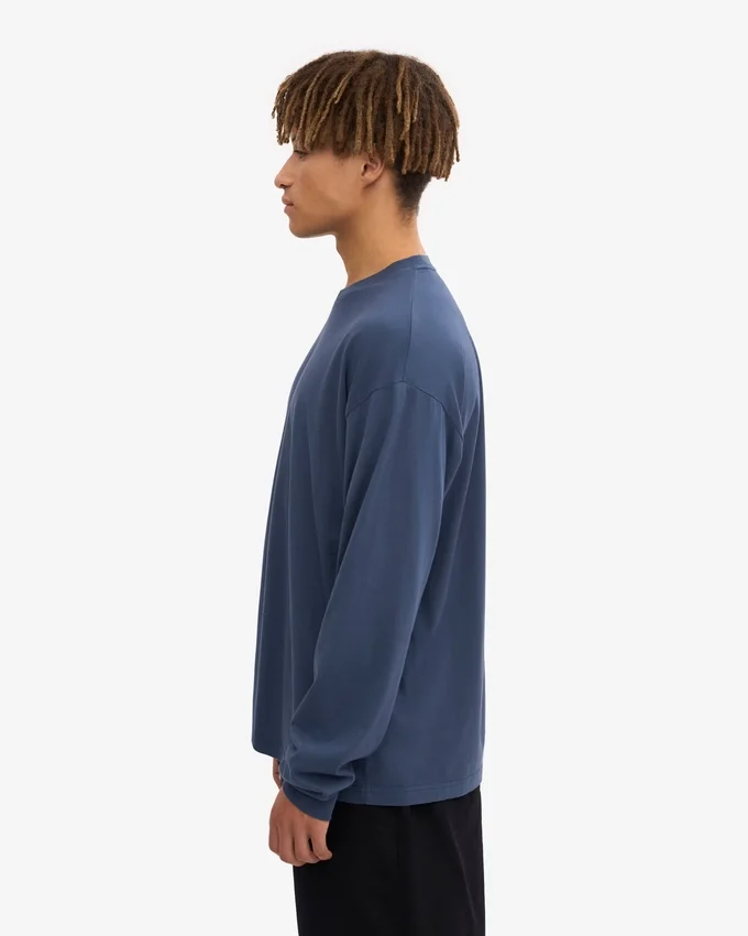 Oversized-T-Shirt aus Bio-Baumwolle mit langem Arm – Petrolblau
