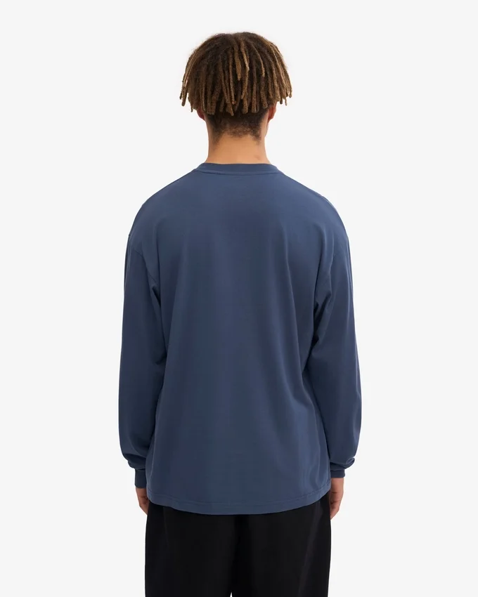 Oversized-T-Shirt aus Bio-Baumwolle mit langem Arm – Petrolblau
