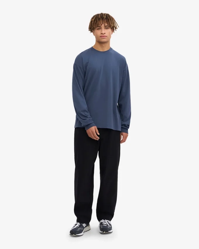 Oversized-T-Shirt aus Bio-Baumwolle mit langem Arm – Petrolblau