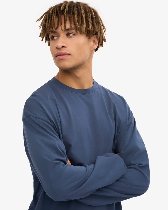 Oversized-T-Shirt aus Bio-Baumwolle mit langem Arm – Petrolblau