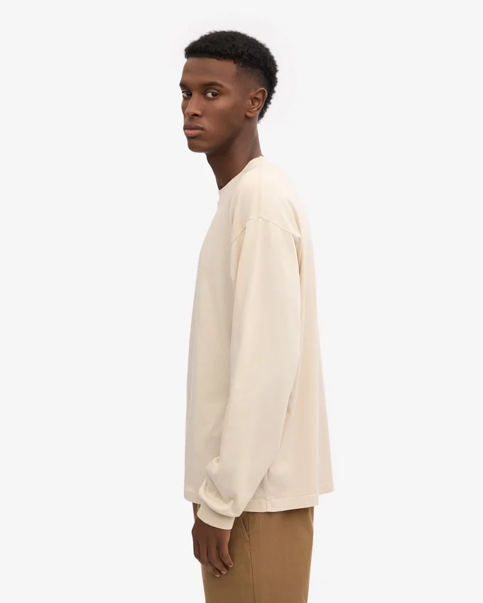 Oversized-T-Shirt aus Bio-Baumwolle mit langen Ärmeln – Elfenbeinweiß