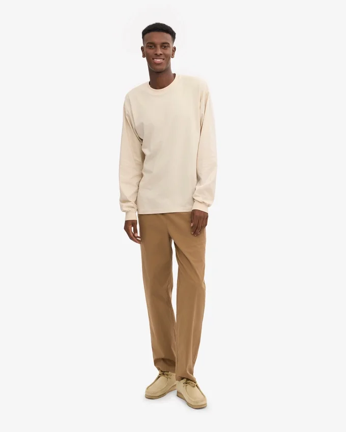 Oversized-T-Shirt aus Bio-Baumwolle mit langen Ärmeln – Elfenbeinweiß