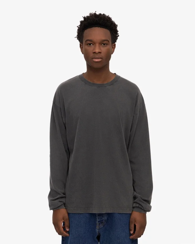 Oversized-T-Shirt aus Bio-Baumwolle mit langen Ärmeln – Faded Black