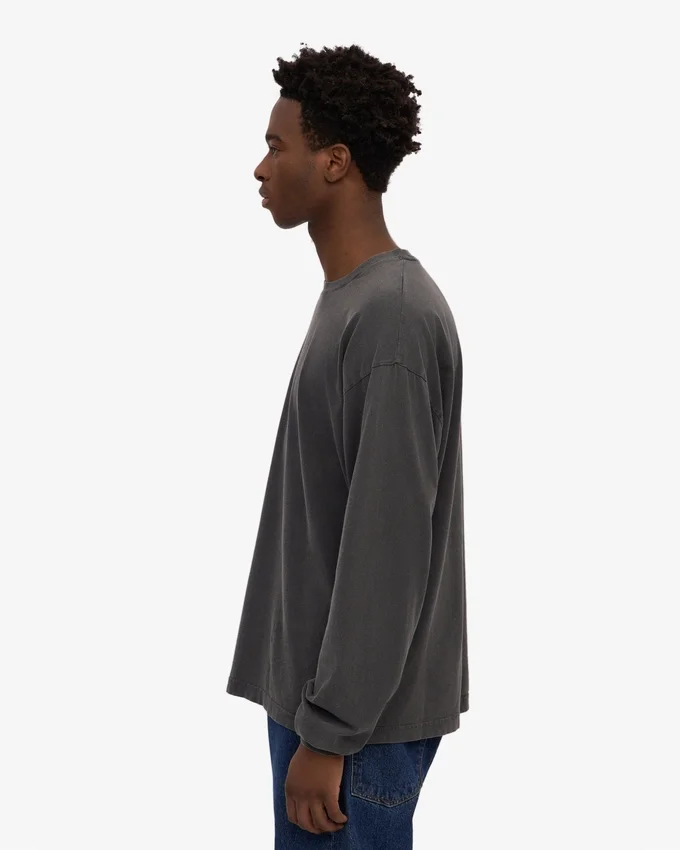 Oversized-T-Shirt aus Bio-Baumwolle mit langen Ärmeln – Faded Black