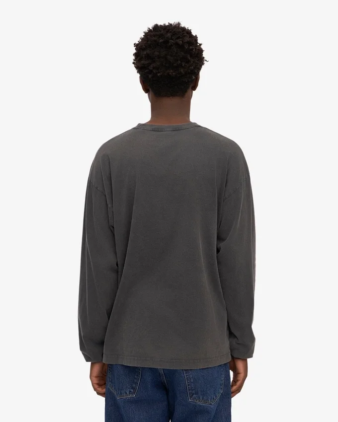 Oversized-T-Shirt aus Bio-Baumwolle mit langen Ärmeln – Faded Black