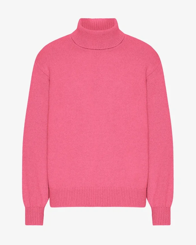Rollkragenpullover aus Merinowolle – Bubblegum-Pink