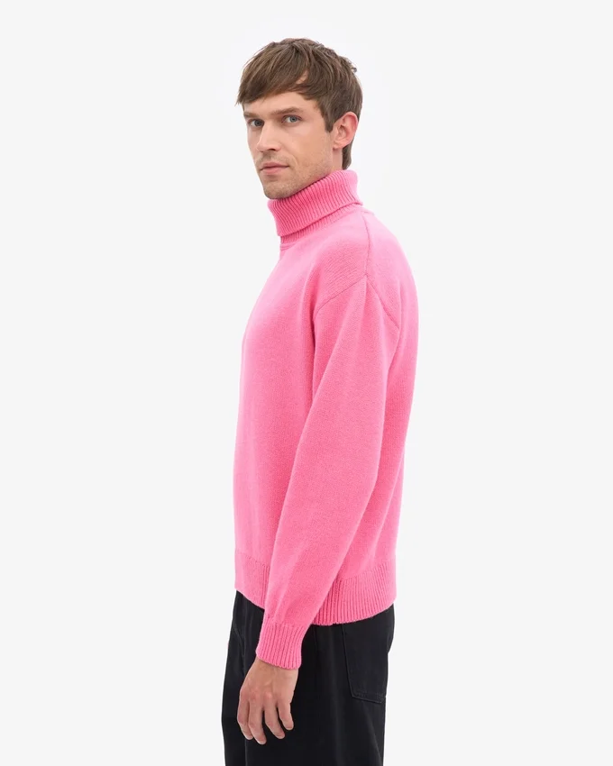 Rollkragenpullover aus Merinowolle – Bubblegum-Pink