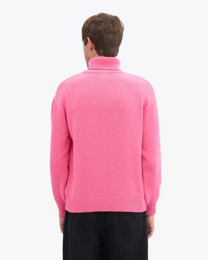 Rollkragenpullover aus Merinowolle – Bubblegum-Pink