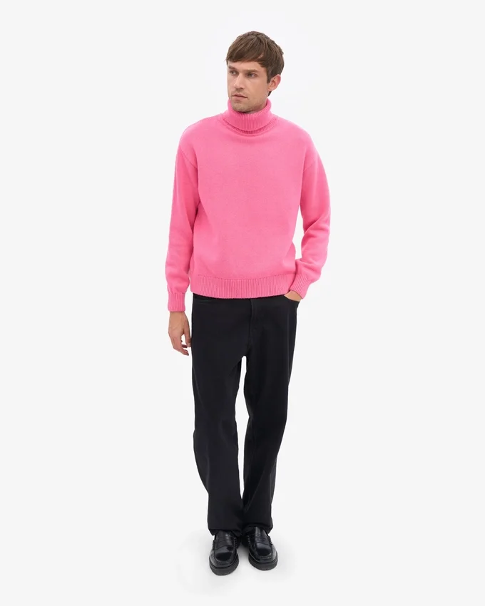 Rollkragenpullover aus Merinowolle – Bubblegum-Pink