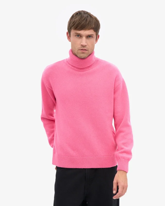 Rollkragenpullover aus Merinowolle – Bubblegum-Pink