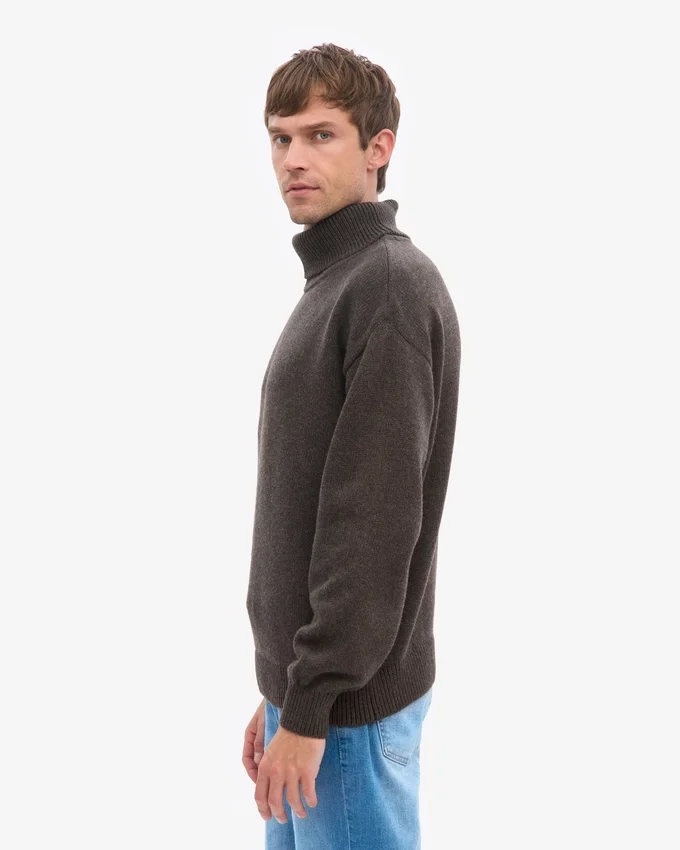 Rollkragenpullover aus Merinowolle – Kaffeebraun