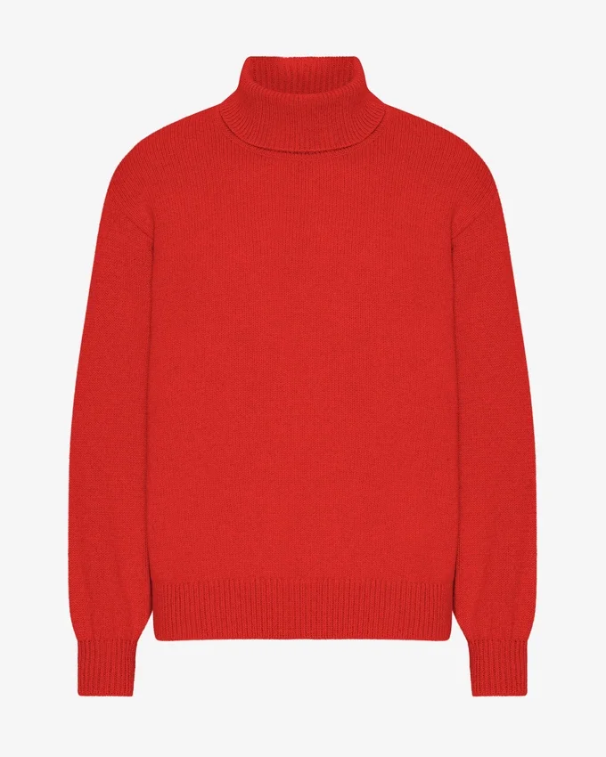 Rollkragenpullover aus Merinowolle – Mandarinenrot
