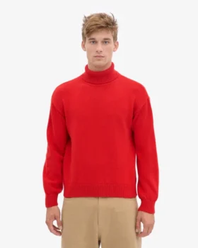 Rollkragenpullover aus Merinowolle – Mandarinenrot