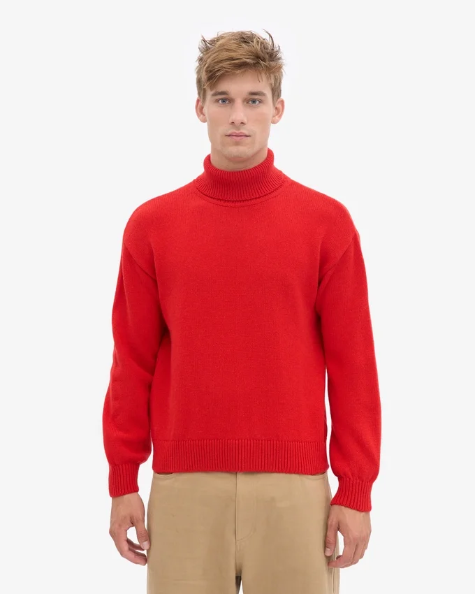 Rollkragenpullover aus Merinowolle – Mandarinenrot