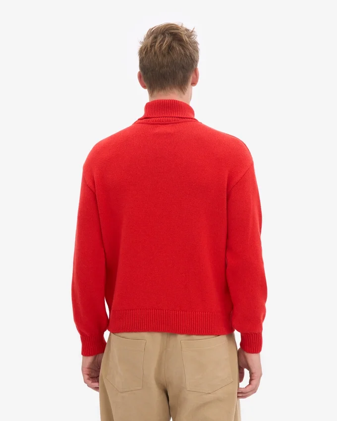 Rollkragenpullover aus Merinowolle – Mandarinenrot