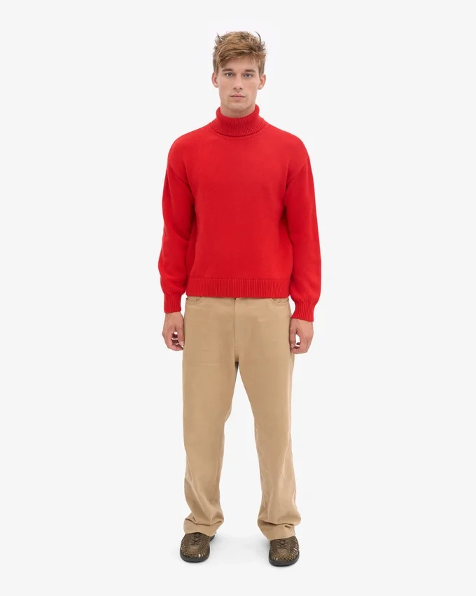 Rollkragenpullover aus Merinowolle – Mandarinenrot