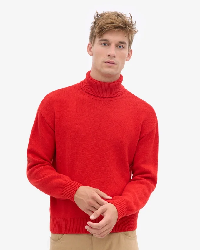 Rollkragenpullover aus Merinowolle – Mandarinenrot