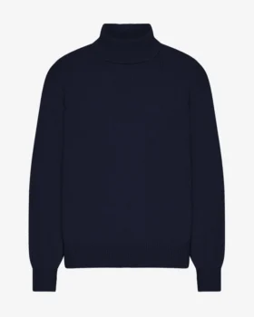 Rollkragenpullover aus Merinowolle – Marineblau