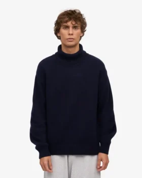 Rollkragenpullover aus Merinowolle – Marineblau