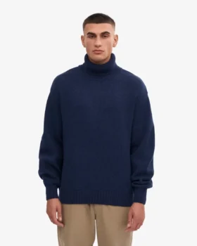 Rollkragenpullover aus Merinowolle – Marineblau