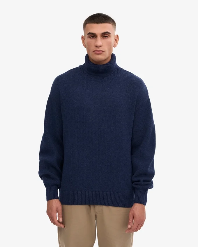 Rollkragenpullover aus Merinowolle – Marineblau