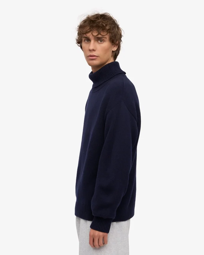 Rollkragenpullover aus Merinowolle – Marineblau