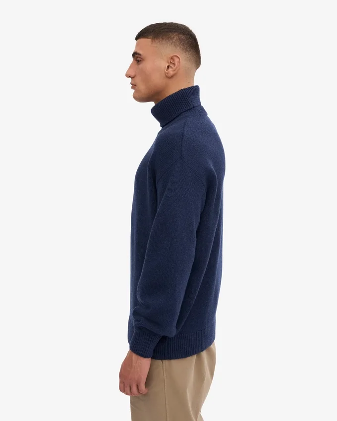 Rollkragenpullover aus Merinowolle – Marineblau