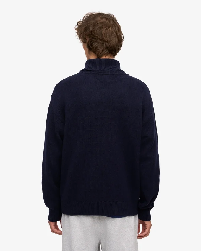 Rollkragenpullover aus Merinowolle – Marineblau