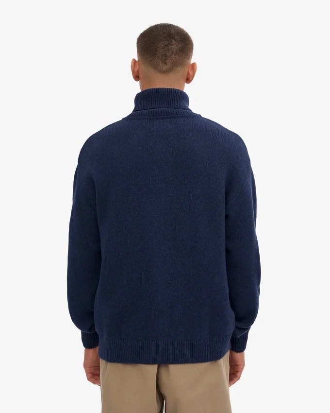 Rollkragenpullover aus Merinowolle – Marineblau