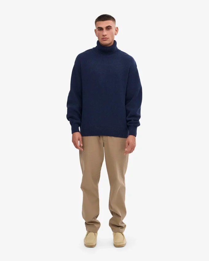 Rollkragenpullover aus Merinowolle – Marineblau