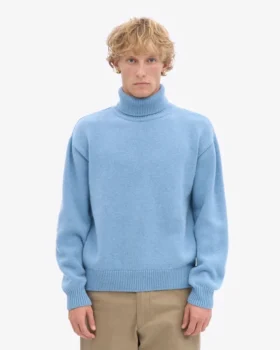 Rollkragenpullover aus Merinowolle – Meeresblau