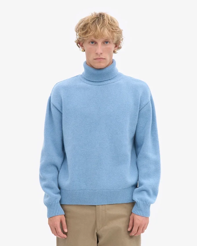 Rollkragenpullover aus Merinowolle – Meeresblau