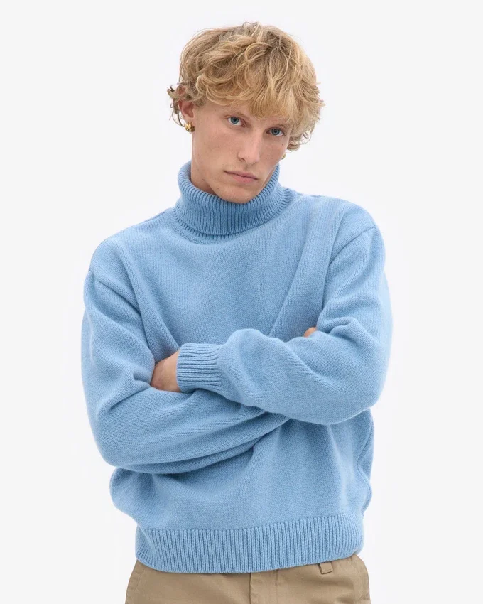 Rollkragenpullover aus Merinowolle – Meeresblau