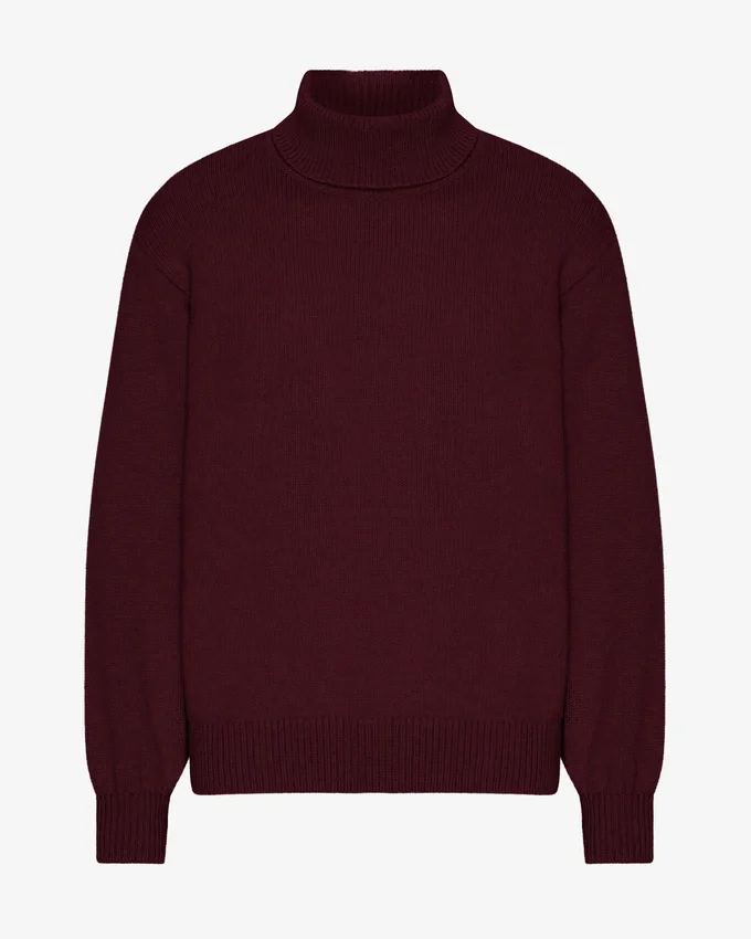 Rollkragenpullover aus Merinowolle – Oxblood-Rot