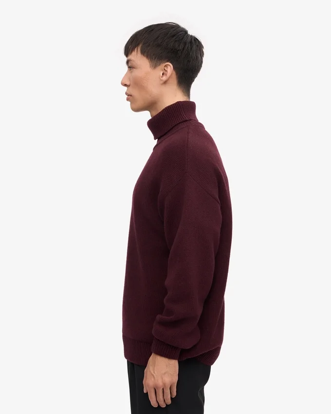 Rollkragenpullover aus Merinowolle – Oxblood-Rot