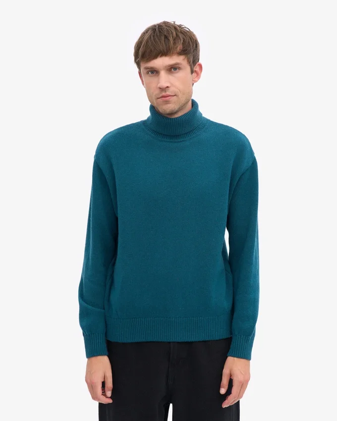 Rollkragenpullover aus Merinowolle – Ozeangrün