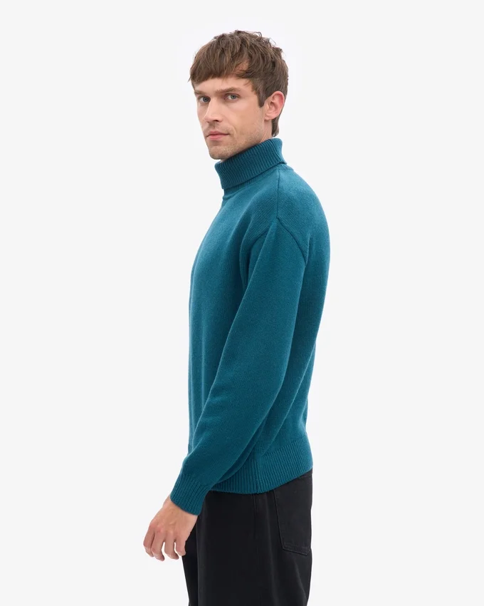 Rollkragenpullover aus Merinowolle – Ozeangrün