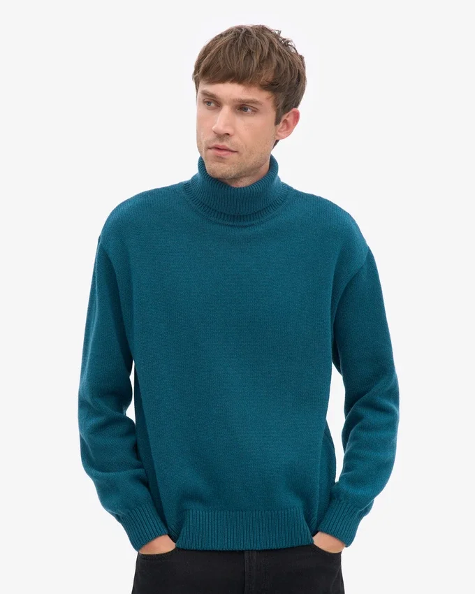 Rollkragenpullover aus Merinowolle – Ozeangrün