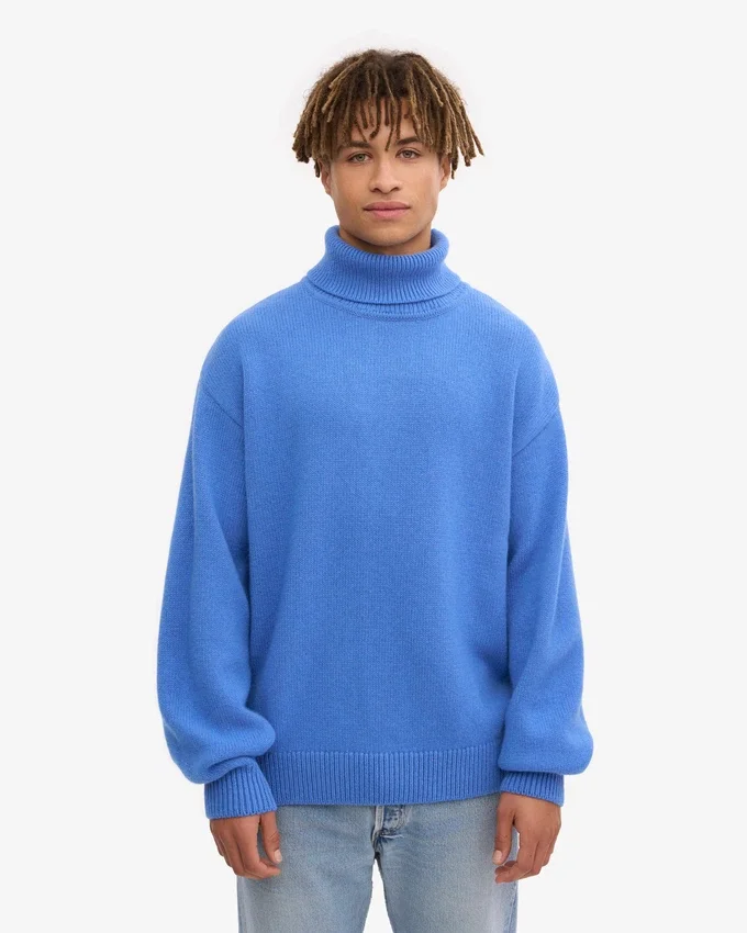 Rollkragenpullover aus Merinowolle – Pazifikblau