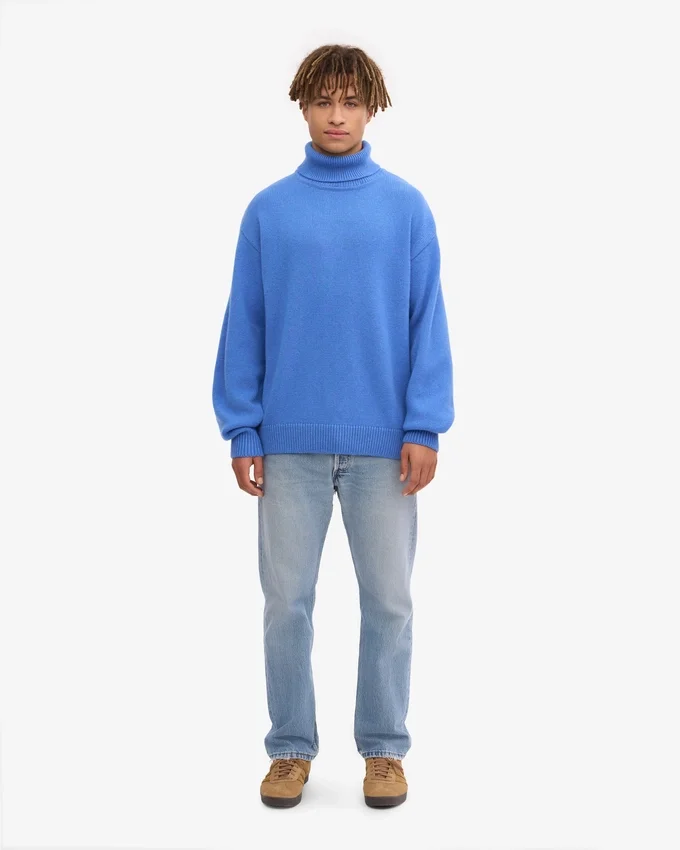 Rollkragenpullover aus Merinowolle – Pazifikblau