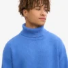 Rollkragenpullover aus Merinowolle – Pazifikblau