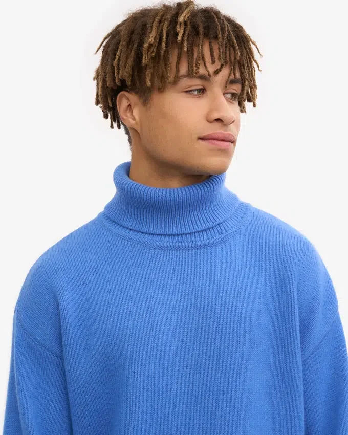 Rollkragenpullover aus Merinowolle – Pazifikblau