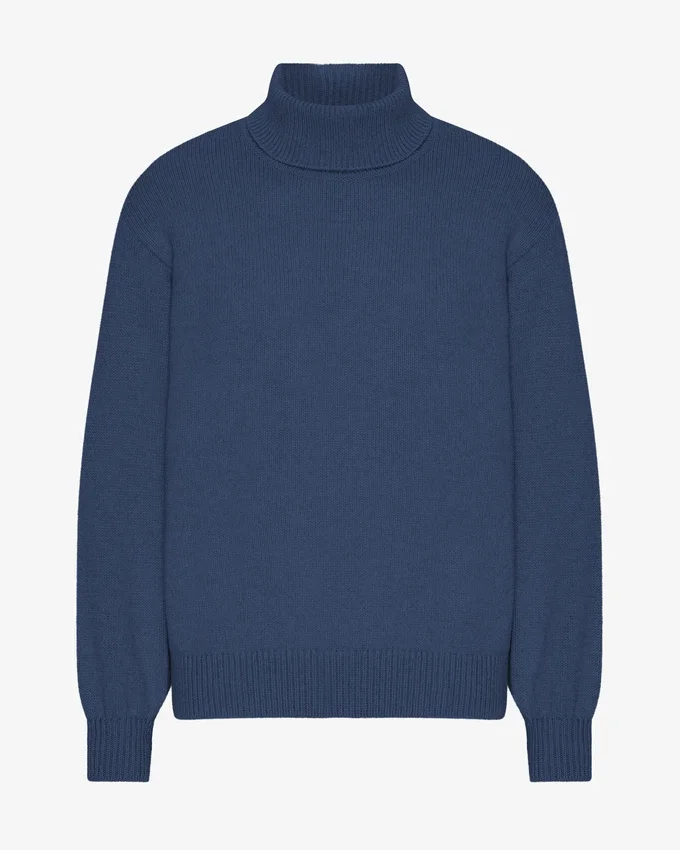 Rollkragenpullover aus Merinowolle – Petrolblau