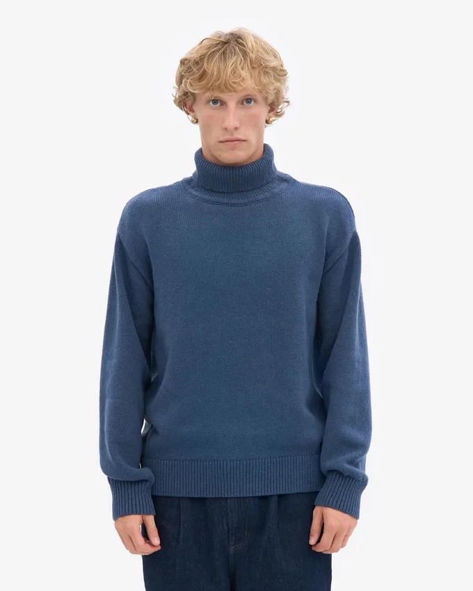 Rollkragenpullover aus Merinowolle – Petrolblau